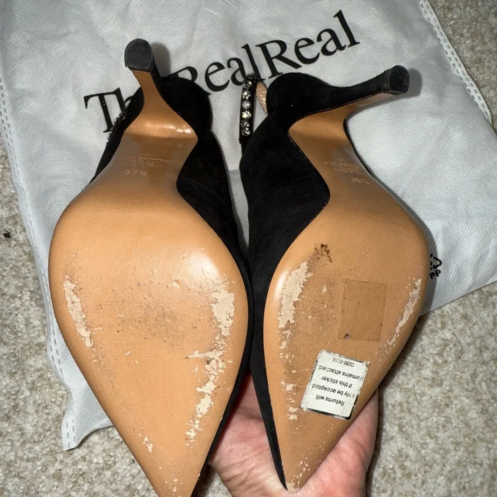 Valentino Suede Crystal Embellishments Slingback Pumps - Picture 8 of 9